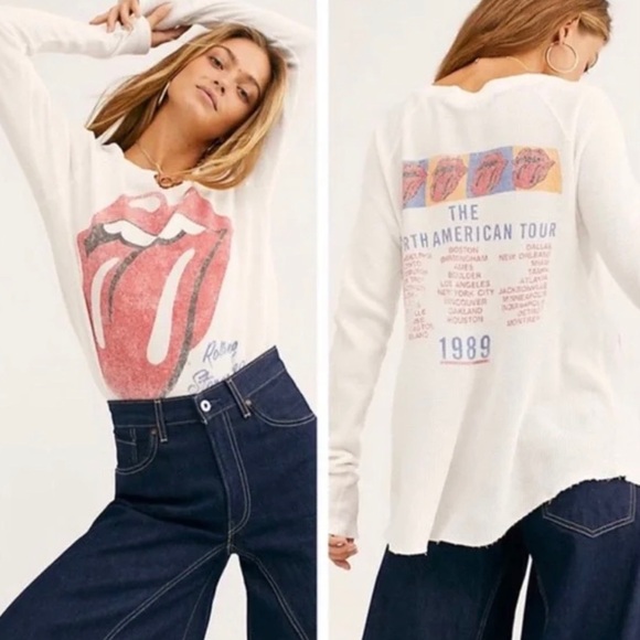 Daydreamer x Free People Rolling Stones Thermal Long Sleeve Top - Picture 1 of 14